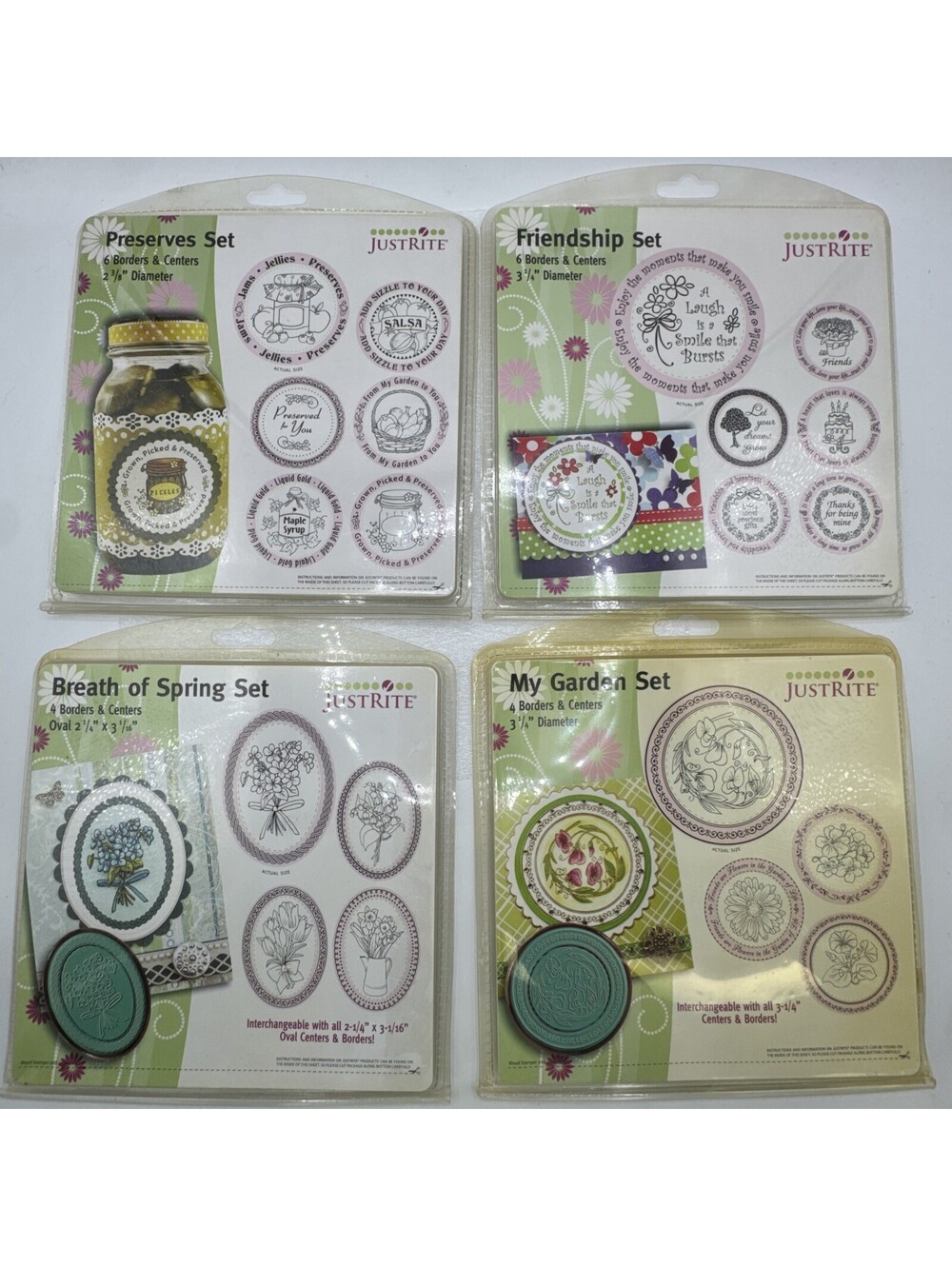 Lot Of 4 Just Rite Rubber Stampers Sets Preserves, Friendship, My Garden, Spring